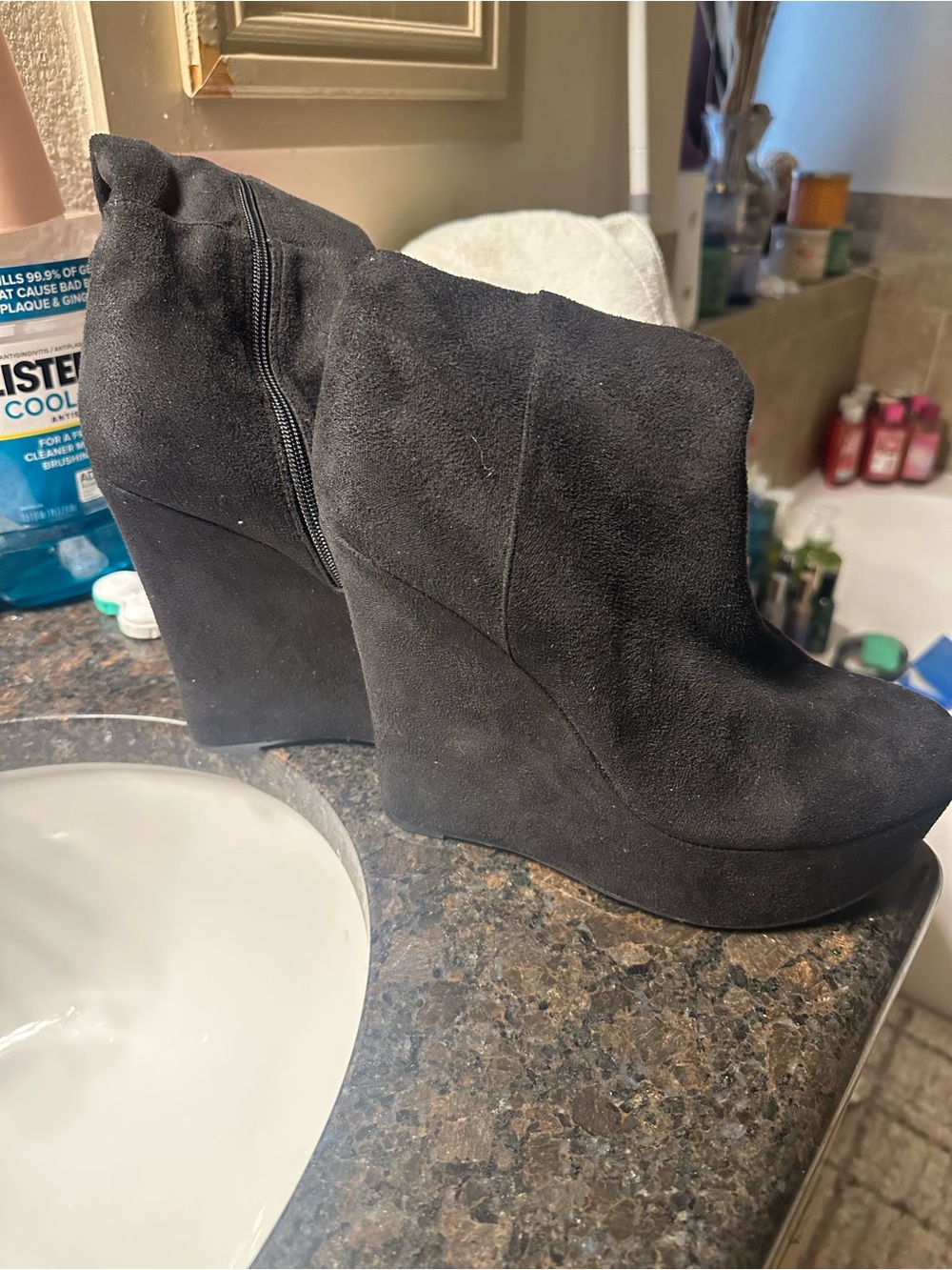 Black Suede Wedge Ankle Booties - Sleek Platform Style